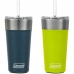 Kit Copo Termico com Tampa e Canudo Coleman 600ML - Azul/Verde