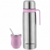 Garrafa Termica Inox Megastar TM12V de 1 Litro + Cuia e Bomba - Prata/Rosa