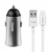 Carregador Veicular Yookie PC1 - 2X USB - com Cabo USB Lightning - 2.4A - Prata
