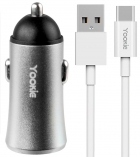 Carregador Veicular Yookie PC1 Dual 12W USB-C - Prata