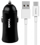 Carregador Veicular Yookie PC1 Dual 12W USB-C - Preto
