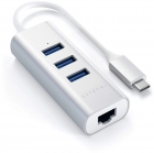 Adaptador de Cabo USB-C 2 Em 1 Ethernet e USB Hub Satechi ST-TC2N1USB31AS Prata