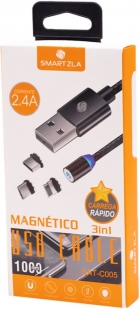 Cabo Magnetico Smartzla USB 2.0 para Lightning USB-C Micro-USB SAT-C005 (1 Metro) - Dourado