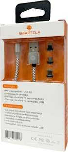 Cabo Magnetico Smartzla USB 2.0 para Lightning USB-C Micro-USB SAT-C005 (1 Metro) - Prata