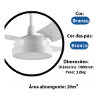 Ventilador De Teto Tron Búzios Max LED 3 Pás Silencioso Branco