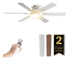 Ventilador De Teto Fansvento 52 Polegadas Com Luz E Controle Remoto, Motor Dc Silencioso, 6 Velocidades, Hélices Reversíveis, Estilo Moderno Fazenda, Prata Branco, Para Quarto, Sala E Cozinha
