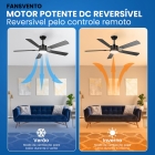 Ventilador De Teto 52 Com Luz E Controle Remoto, Motor Dc Silencioso, 5 Pás, 6 Velocidades, Pás Reversíveis, Estilo Rústico Moderno, Preto E Madeira De Pêssego, Ideal Para Quarto, Sala E Cozinha