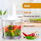 Mixer Portatil 3x1 250w Batedor Potente Triturador Bak Cor Branco
