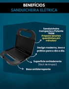 Sanduicheira 750w Elétrica 110 Grill Misteira Antiaderente Tostex Pequena Média Torrada Hamburguer Ultra Toast Tostequeira Resistente Calor Compacta Potente Trava Luz Inox Profissional Doméstica