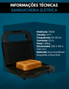 Sanduicheira 750w Elétrica 110 Grill Misteira Antiaderente Tostex Pequena Média Torrada Hamburguer Ultra Toast Tostequeira Resistente Calor Compacta Potente Trava Luz Inox Profissional Doméstica