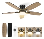 Ventilador De Teto 5 Pás Com Controle Remoto E Luz, 6 Velocidades, Motor Dc Reversível, Silencioso, Econômico, Timer, Pás Dupla Cor (madeira/preto), Fácil Instalação