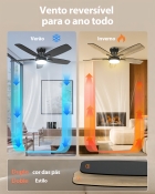 Ventilador De Teto 5 Pás Com Controle Remoto E Luz, 6 Velocidades, Motor Dc Reversível, Silencioso, Econômico, Timer, Pás Dupla Cor (madeira/preto), Fácil Instalação