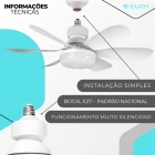 Ventilador De Teto Lâmpada Led Controle Bocal E27 Potente
