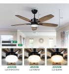 Ventilador De Teto Led Com Controle Remoto, Motor Dc Reversível Silencioso, Econômico, Diâmetro 106,7cm, Instalação Rápida Ideal Para Quarto, Sala Ou Escritório