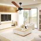 Ventilador Teto Com Controle Remoto Preto Ventex 3 Pás De Madeira Estrutura Mogno Diâmetro 101cm