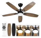 Ventilador De Teto Rústico 42 Com Luz Led E Controle Remoto, 5 Pás, 6 Velocidades, 3 Cores De Luz Ajustáveis, Silencioso, Ideal Para Quarto, Sala, Varanda, Ambientes Internos E Externos