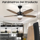 Ventilador De Teto Rústico 42 Com Luz Led E Controle Remoto, 5 Pás, 6 Velocidades, 3 Cores De Luz Ajustáveis, Silencioso, Ideal Para Quarto, Sala, Varanda, Ambientes Internos E Externos