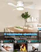 Ventilador De Teto Branco Com Luz E Controle Remoto, Ventilador De Teto Com Luz, 3cct De Cor, 6 Velocidades, Ventilador De Teto Embutido Silencioso E Reversível, Para Quarto E Espaços Externo