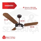 Ventilador De Teto Ventex Valen Led 3 Pás Preto Mogno