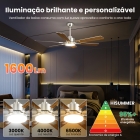 Ventilador De Teto Moderno De 52 Com Luz E Controle Remoto, Ventilador Interno/externo De 6 Pás, Pás Duplas, Motor Cc Reversível Silencioso, Luz Led Regulável + 6 Velocidades