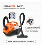 Aspirador De Pó Hepa Turbo 2000 Mondial Branco/laranja Ap-15
