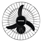 Ventilador De Parede Oscilante Preto 50cm New Plástico 130W 3 Pás Ventisol