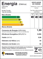 Ventilador De Parede Oscilante Preto 50cm New Plástico 130W 3 Pás Ventisol