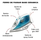 Ferro de Passar Roupa Black Decker Modelo FX3060 Base Antiaderente Azul e Branco
