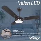 Ventilador de teto Ventex Valen LED com 3 pás de MDF preto estrutura preto 1.1m de diâmetro