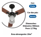 Ventilador De Teto Marbella 3 Pás Em Verniz New Preto 130w Linha Silver 51.01-0856