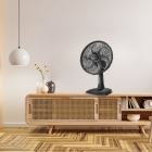 Ventilador de Mesa Turbo 30cm 6 Pás Silencioso Preto e Cinza 3 Velocidades Inclinável Potente Mondial