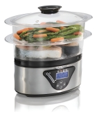 Panela À Vapor Elétrica Painel Digital Compacta 800w Cozi Vapore Conserva Temperatura Após Cozimento 5,2 Litros ? Hamilton Beach