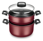 Leve 3 Em 1 Cozinhar No Vapor Caçarola Escorredor De Massa Cor Vermelho