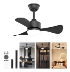 Ventilador De Teto Preto Moderno com Luz Led e Controle, Silencioso, Motor Dc Revers&iacute;vel, 3 Temperaturas De Cor, 6 Velocidades