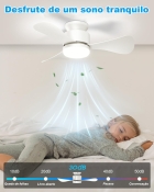 Ventilador De Teto Branco Com Luz E Controle Remoto, 3cct De Cor, 6 Velocidades, Embutido Silencioso e Reversível