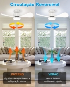 Ventilador De Teto Branco Com Luz E Controle Remoto, 3cct De Cor, 6 Velocidades, Embutido Silencioso e Reversível