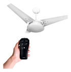 Kit Ventilador De Teto Pás De Mdf Branco/Branco Led 3000k Mira + Controle Remoto Bt-600 Preto Beltempo