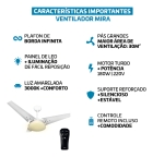 Kit Ventilador De Teto Pás De Mdf Branco/Branco Led 3000k Mira + Controle Remoto Bt-600 Preto Beltempo