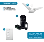 Kit Ventilador De Teto Pás De Mdf Branco/Branco Led 3000k Mira + Controle Remoto Bt-600 Preto Beltempo