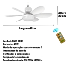 Ventilador de teto silencioso com 6 aspas, 3 velocidades, lâmpada LED, branco, 40W, Kaprot