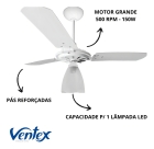 Ventilador Teto Com Controle Remoto Branco Ventex 3 Pás Diâmetro 101 Cm