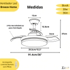 Ventilador Dourado Pás Retrátil Controle Remoto Led 3 Cores Estrutura Branco Pás Transparente Diâmetro 39.5 Cm Material Das Pás Acrílico