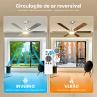 Ventilador De Teto Moderno 52" Com Luz E Controle Remoto, 6 P&aacute;s, P&aacute;s Duplas, Motor Cc Revers&iacute;vel Silencioso, Luz Led Regul&aacute;vel + 6 Velocidades