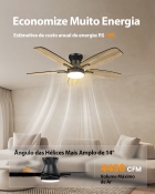 Ventilador De Teto 5 Pás Com Controle Remoto E Luz, 6 Velocidades, Motor Dc Reversível, Silencioso, Econômico, Timer, Pás Dupla Cor (madeira/preto)