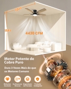 Ventilador De Teto 5 Pás Com Controle Remoto E Luz, 6 Velocidades, Motor Dc Reversível, Silencioso, Econômico, Timer, Pás Dupla Cor (madeira/preto)