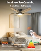 Ventilador De Teto 5 Pás Com Controle Remoto E Luz, 6 Velocidades, Motor Dc Reversível, Silencioso, Econômico, Timer, Pás Dupla Cor (madeira/preto)