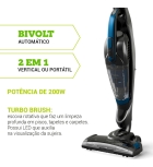 Aspirador de Pó 2 em 1 Philco PAS56 Sem Fio Vertical e Portátil Bivolt Automático 200W Filtro Hepa Reservatório 1L Turbo Brush Led Cinza Azul
