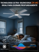 Ventilador De Teto Fansvento 52" Com Luz E Controle Remoto, Motor Dc Silencioso, 6 Velocidades, Hélices Reversíveis, Estilo Moderno, Prata Branco