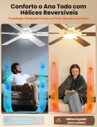 Ventilador De Teto Fansvento 52" Com Luz E Controle Remoto, Motor Dc Silencioso, 6 Velocidades, Hélices Reversíveis, Estilo Moderno, Prata Branco