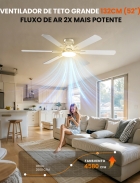 Ventilador De Teto Fansvento 52" Com Luz E Controle Remoto, Motor Dc Silencioso, 6 Velocidades, Hélices Reversíveis, Estilo Moderno, Prata Branco